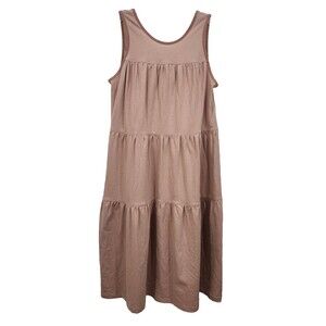 Everlane The Weekend Tiered Cotton Midi Shift Tank Dress Peasant Boho Tan Oak S